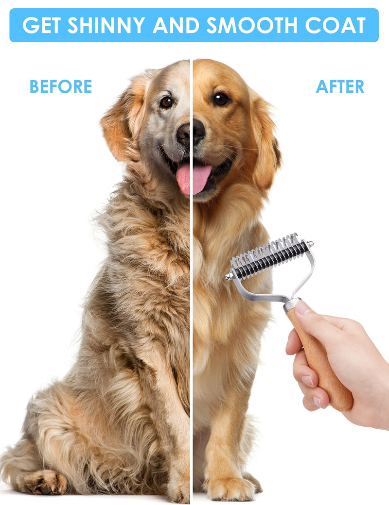 MalsiPree Pet Grooming Brush, Double-sided Undercoat Rake for Dogs & Cats, Safe Dematting & Deshedding Tool for Matted Hair/Tangles Removing, Reduces Shedding for Long Hair/Small/Medium/Large Breeds - PawsPlanet Australia