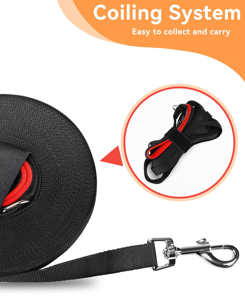 Towing leash for dogs, 6m/10m/15m towing leash with padded handle, nylon dog leash with magic paste - easy to collect, robust training leash for large to small dogs 15m black - PawsPlanet Australia