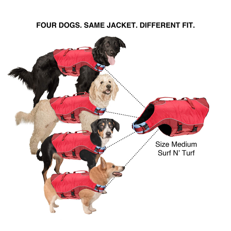 Kurgo Surf 'n Turf Dog Life Jacket, Flotation Vest for Dogs, Reflective, Adjustable, Extra Small-Red Red X-Small - PawsPlanet Australia