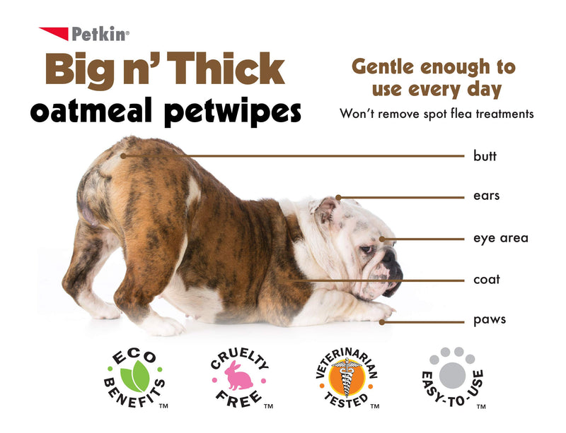 Petkin Pet Wipes – Big 'n Thick Extra Large Oatmeal Pet Wipes – Cleans Face, Ears, Body and Eye Area – Super Convenient, Ideal for Home or Travel- Wipes for Pets 100 Wipes - PawsPlanet Australia