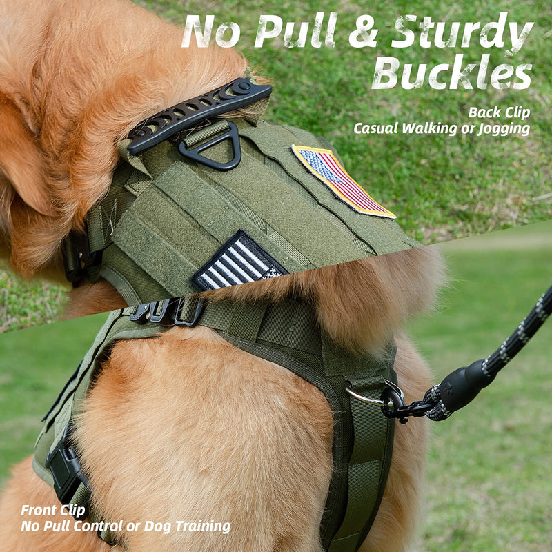 PINA Tactical Dog Harness for Large Dogs, No Pull Service Dog Vest Harness for Training Hunting Walking, Dog Military Harness Molle Vest with Patches - Army Green / L L(Neck:18-24" ; Chest:28-35") - PawsPlanet Australia