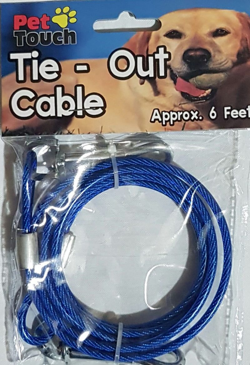 6FT PVC COVERED METAL TIE-OUT CABLE dog pet garden BLUE, RED, SILVER COLOUR - PawsPlanet Australia