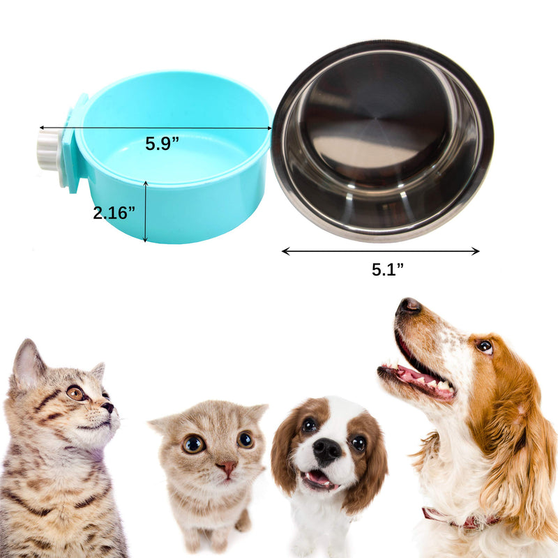 PETWAKEY-ST 2 Pack Crate Dog Bowl, Hanging Kennel Water Bowl Removable & Stainless Steel Pet Cage Food Bowl and Water Feeder Coop Cup for Puppy Medium Dogs Cats Birds Ferret - PawsPlanet Australia