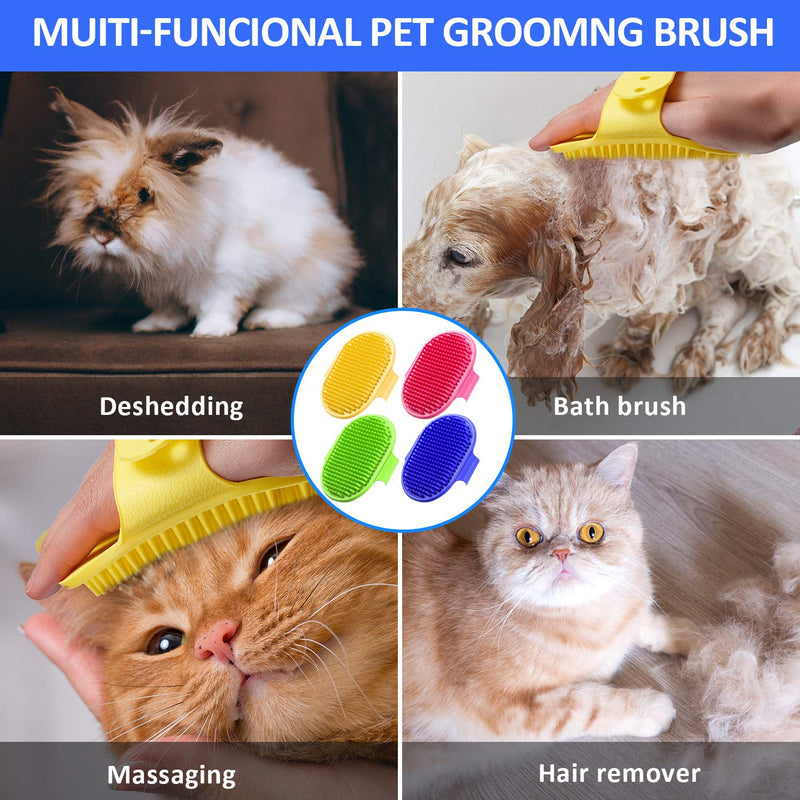 [Australia] - 4 Pieces Pet Bath Brush Dog Washing Brush Rubber Dog Brush Cat Grooming Brush Pet Shampoo Brush for Dogs and Cats with Short or Long Hair 