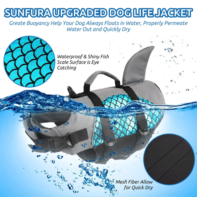 SUNFURA Dog Life Jacket, Shark Fin Design Pet Life Vest Dog Safety Preserver with High Buoyancy & Rescue Handle for Swim, Pool, Beach, Boating, Adjustable Ripstop Lifesaver for Small Medium Dogs X-Small Blue - PawsPlanet Australia