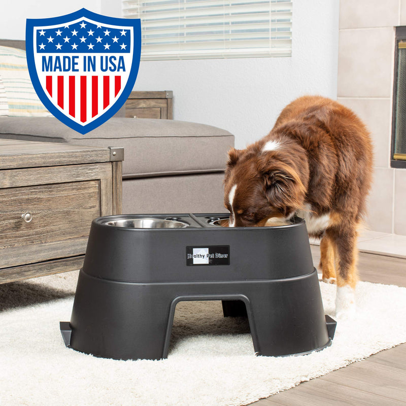 Our Pets Comfort Feeder Healthy Pet Diner Raised Dog Bowls Elevated Feeder Double Stainless Steel Bowls with Stand Black 12-Inch - PawsPlanet Australia