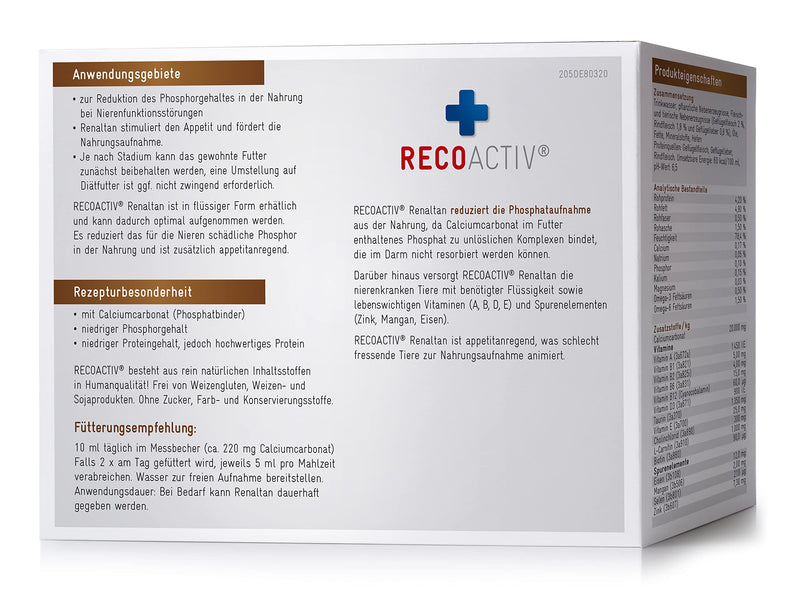 RECOACTIV Renaltan Tonicum for cats, 3 x 90 ml, with phosphate binder to reduce phosphate absorption from food and support kidney function, supplementary feed - PawsPlanet Australia