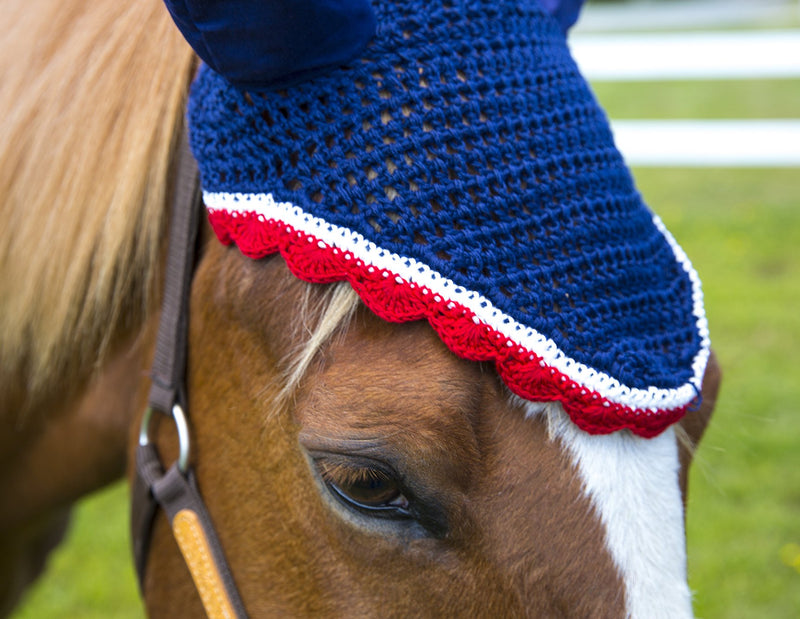 Intrepid International All Crochet Fly Veil with Ears Horse Size Black/Gold - PawsPlanet Australia