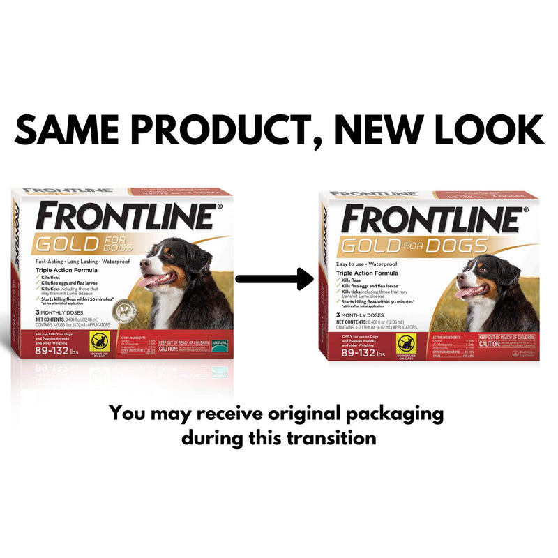 FRONTLINE Gold for Dogs Flea & Tick Treatment, 89-132 lbs, 3ct - PawsPlanet Australia