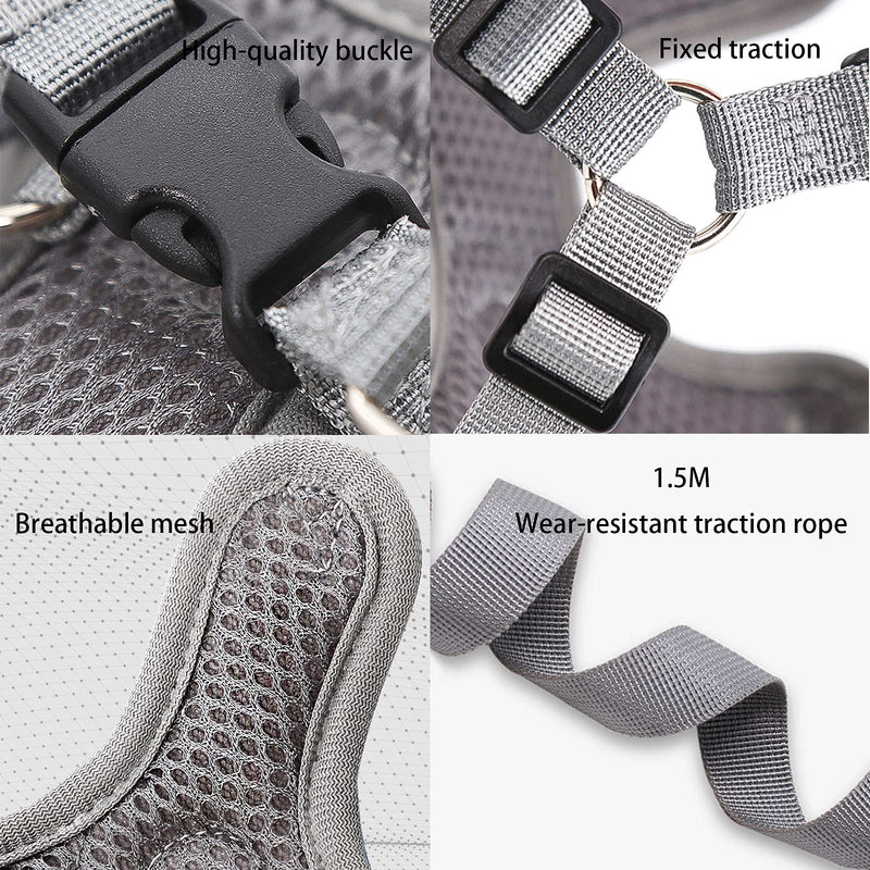 SKXEO Dog Harness Small Dog No Pull Dog Harness and Lead Set Adjustable Breathable Reflective Lightweight Pet Vest Harness Escape Proof Dog Harness Easy Control for Outdoor Walking Training XS (Pack of 1) Knight gray - PawsPlanet Australia