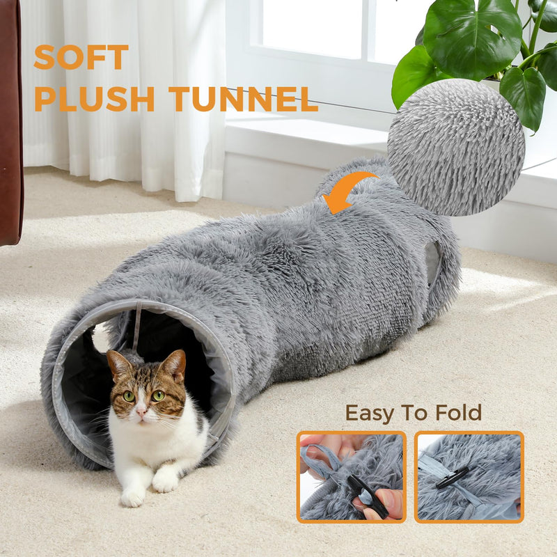 PAWZ Road Plush Cat Tunnel for Indoor Cats, Multifunctional Cat Toy Gray Shape S - PawsPlanet Australia