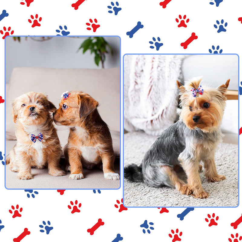 Waydress Patriotic Dog Hair Bows for 4th of July 40 Pieces/ 20 Piars Pet Dog Rhinestone Hair Bows with Rubber Bands White Blue Red Pet Hair Accessories Independence Day Pet Supplies - PawsPlanet Australia