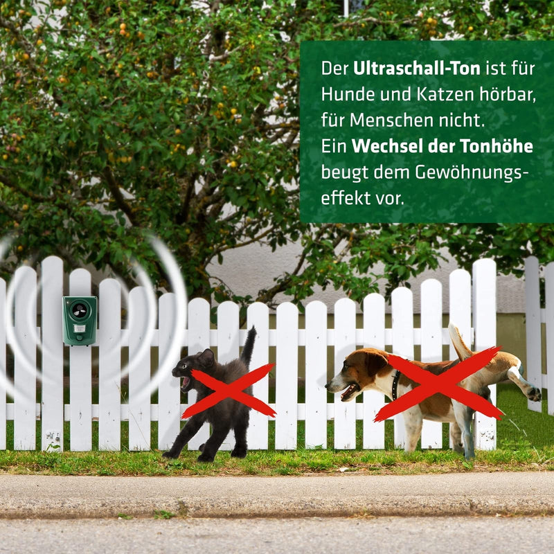 GARDIGO® dog and cat repellent | Dog deterrent and cat deterrent for the garden | Ultrasonic animal repeller 20-60 kHz | 120° detection angle, 12m range | Against dogs and against cats - PawsPlanet Australia