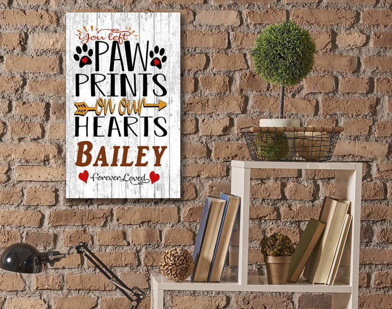 [Australia] - Broad Bay Dog Memorial Gift Sign Personalized Pet Farmhouse Sign You Left Paw Prints On Our Hearts Solid Wood 