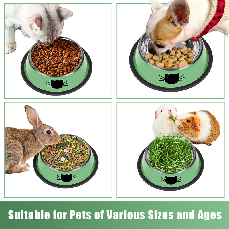 Serentive 2Pcs Cat Bowls Non-Slip Stainless Steel Small Cat Food Bowls Unbreakable Thicken Cat Feeder 7 Oz Cat Dishes Suitable for Indoor Small Pets Removable Rubber Base Easily Clean Lovely Color Green - PawsPlanet Australia