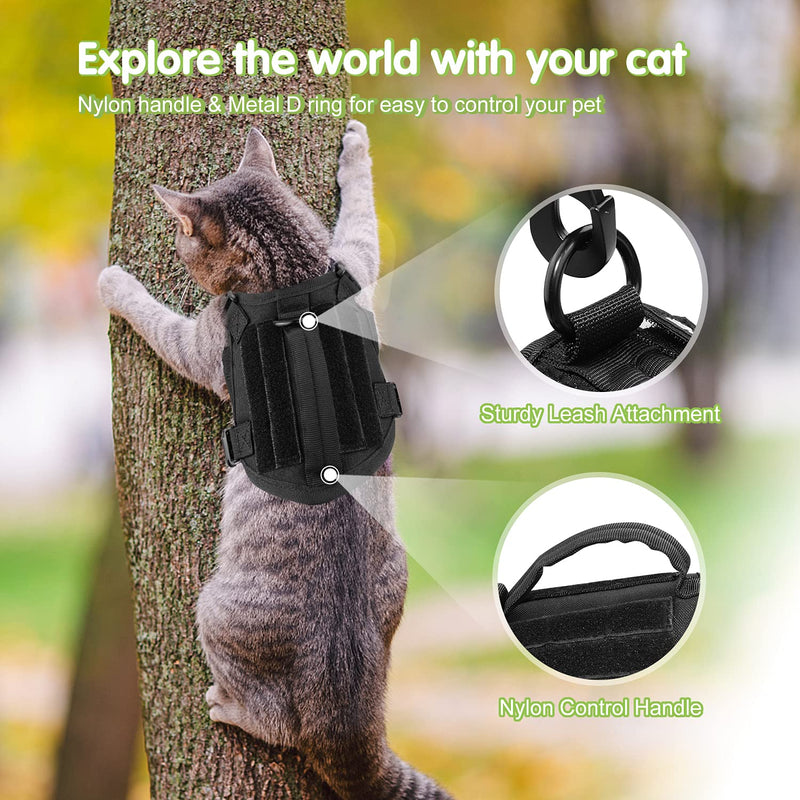 Tactical Cat Harness for Walking, Adjustable Escape Proof Pet Vest for Large Cat,Small Dog,Easy Control Breathable Cat Vest with Handle L Black - PawsPlanet Australia