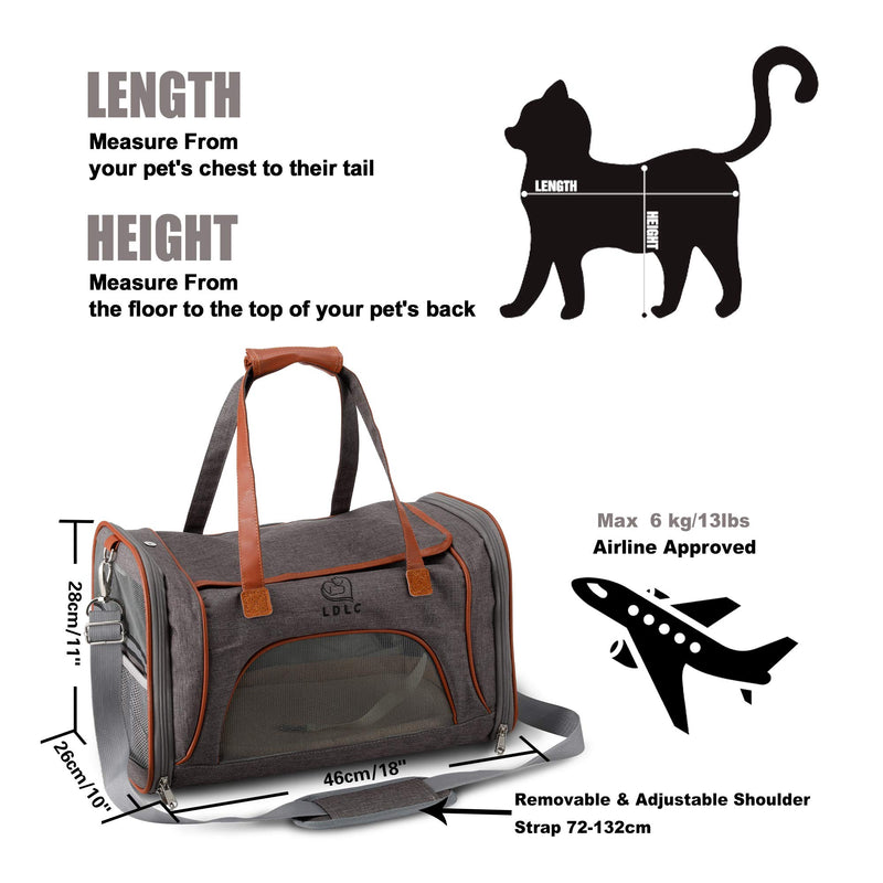 Louvra Cat Carrier Large Top Opening Pet Carriers for Small Dog Airline Approved Soft Cat Travel Bags Connect to Car Luggage, Dark Grey One Size - PawsPlanet Australia