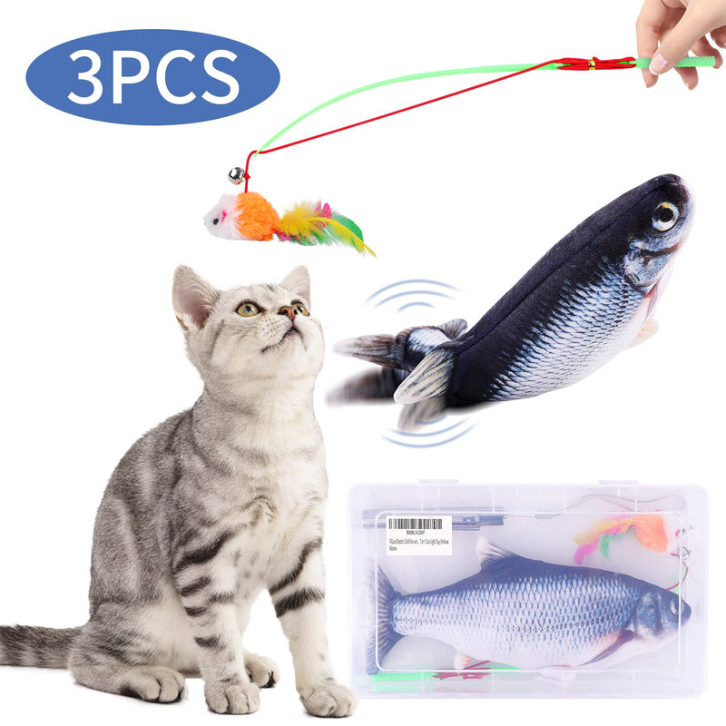 [Australia] - Cat Toy Set Realistic Moving Fish Flopping Interactive Wiggle Moving Cat Kicker Fish Toy with Plush Interactive Cat Toys, Fun Toy for Cat Exercise 