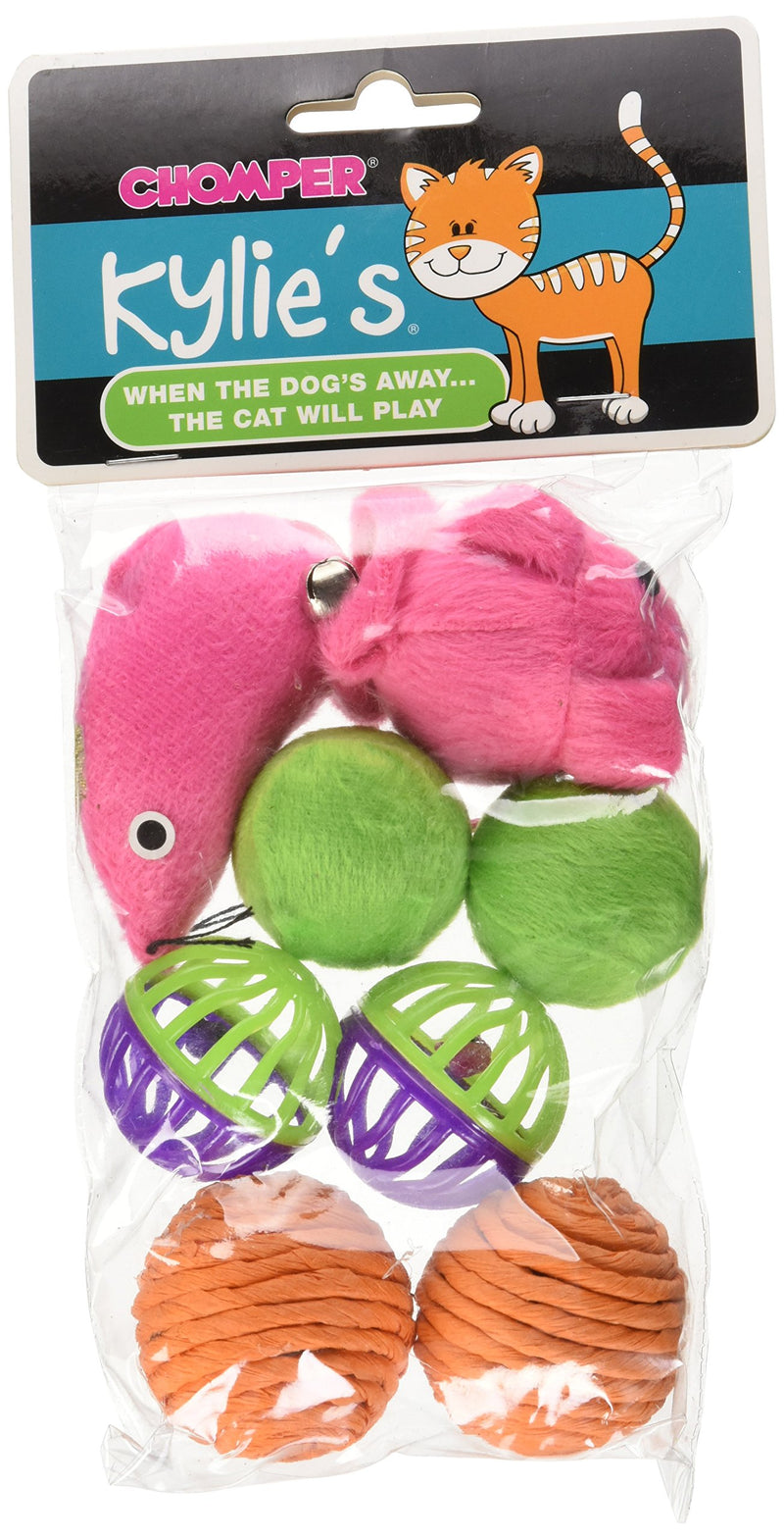 [Australia] - Boss Pet Chomper Kylie's Brites 8-Piece Feather Mouse and Ball Toy Set for Pets 