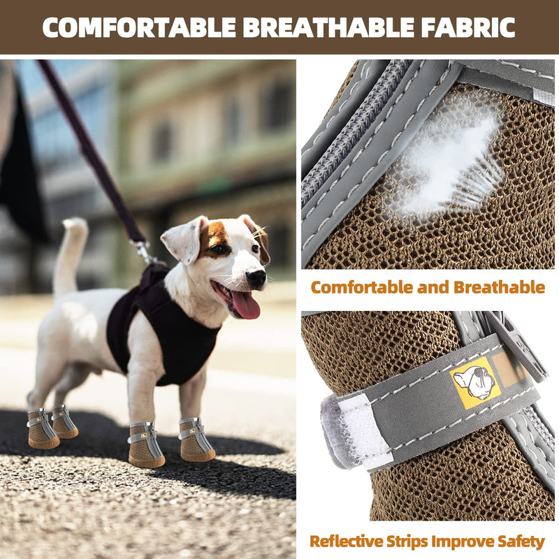 Hcpet Dog Boots Paw Protector, Anti-Slip Breathable Dog Shoes for Small Medium Dogs with Reflective Straps, Waterproof Puppy Booties 4Pcs Army Green 1.10"*1.37" - PawsPlanet Australia