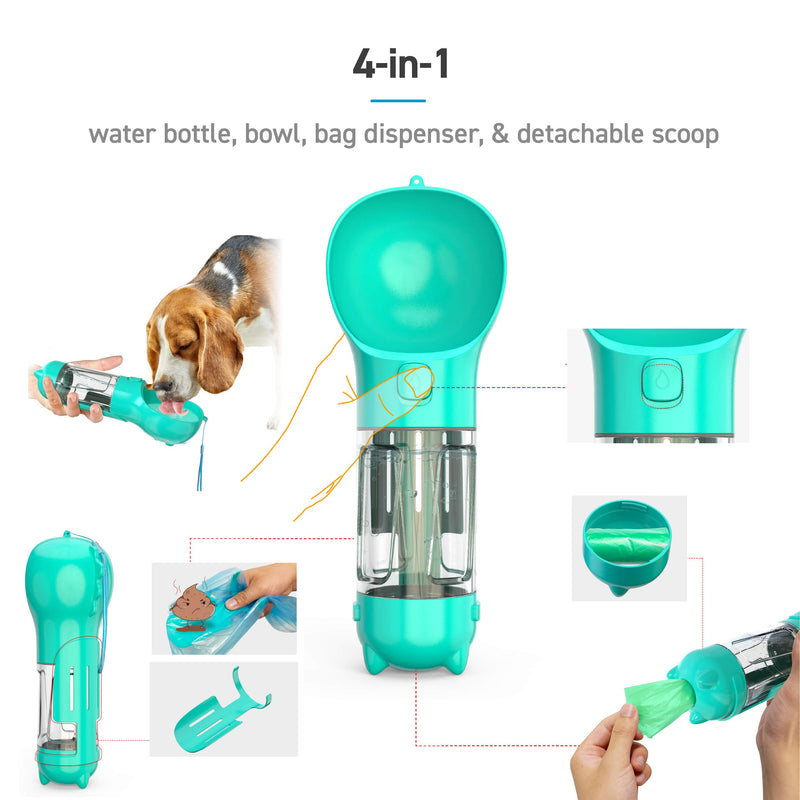 ANYPET Dog Water Bottle with Portable Poop Scoop, Bag Storage and Leak-Proof Water Bowl Blue - PawsPlanet Australia