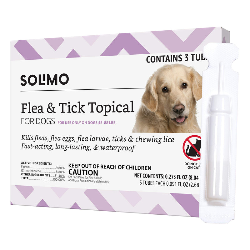 Amazon Brand - Solimo Flea and Tick Topical Treatment for Dogs (Small, Medium, Large, XLarge) Large Dogs (45-88 lbs) 3 Count - PawsPlanet Australia