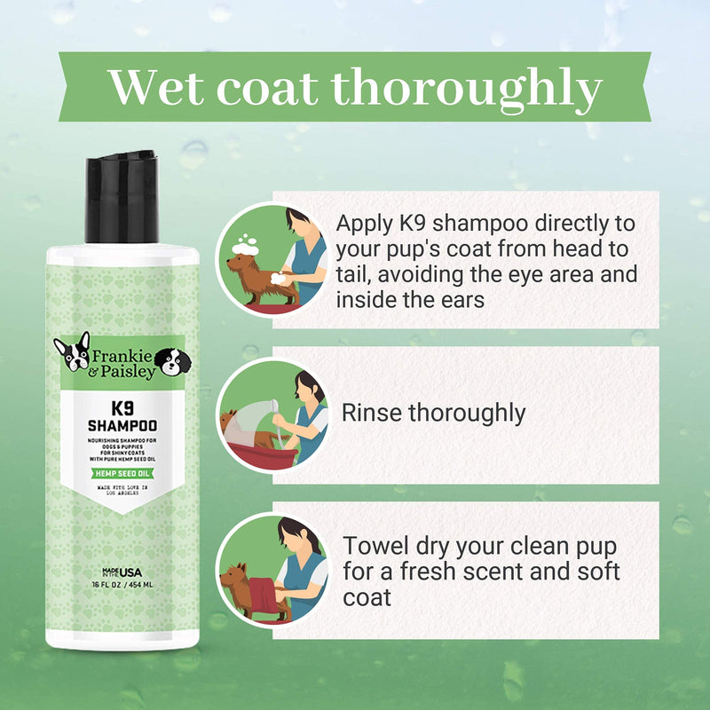 Frankie and Paisley - K9 Dog Shampoo with Coconut Oil and Hemp Seed Oil, 16 fl. oz - PawsPlanet Australia