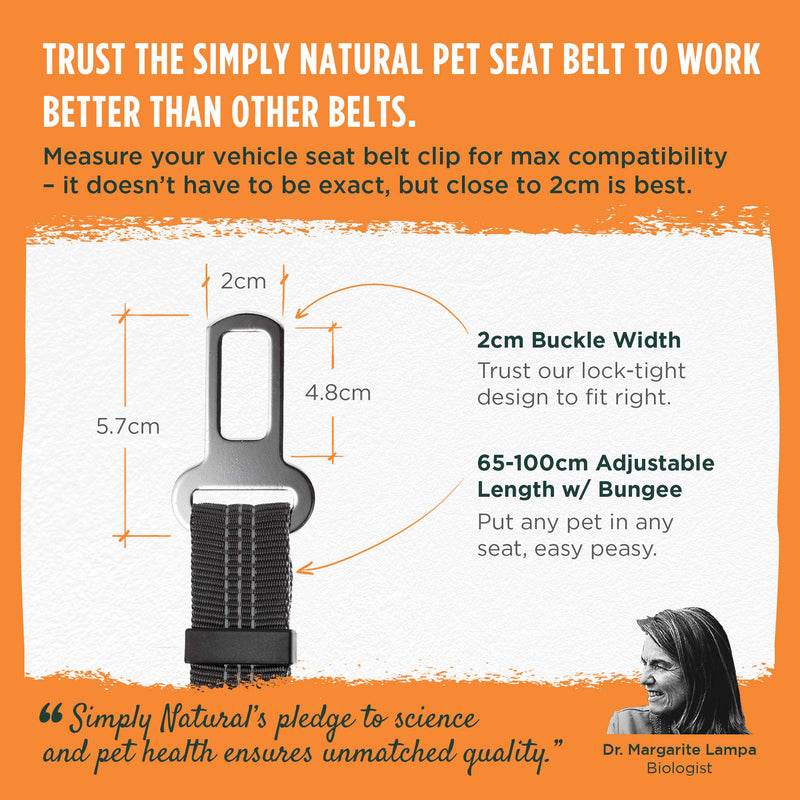 𝗔𝗱𝗷𝘂𝘀𝘁𝗮𝗯𝗹𝗲 𝗣𝗿𝗲𝗺𝗶𝘂𝗺 Pet Seat Belt Restraint By Simply Natural – Bungee Buffer 70-80cm Dog Seatbelt for Car with Compatible Pet Seatbelt Clip - PawsPlanet Australia