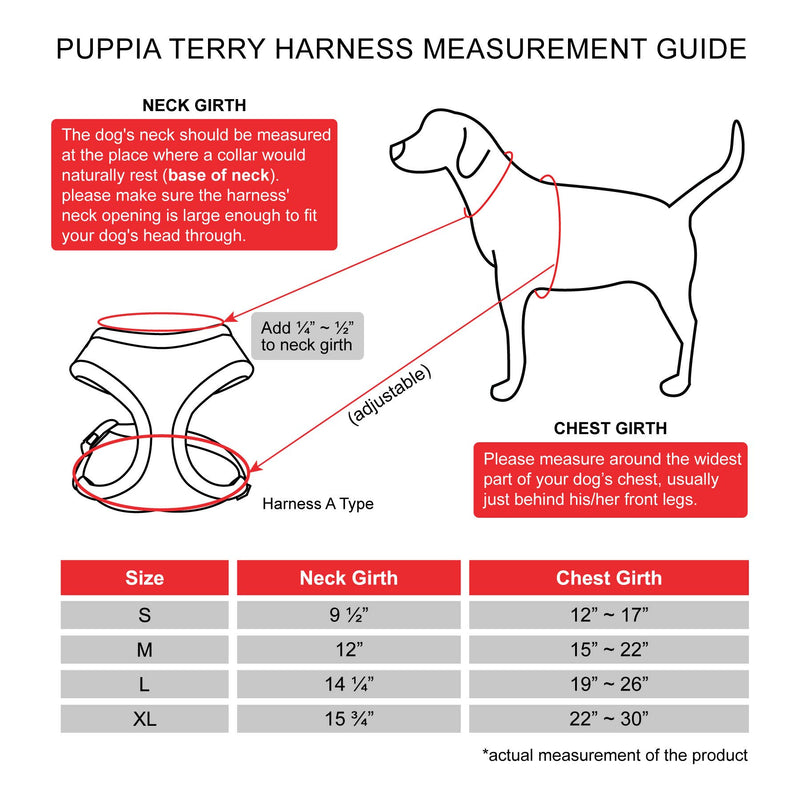 Puppia Terry Harness A/Black/M - PawsPlanet Australia