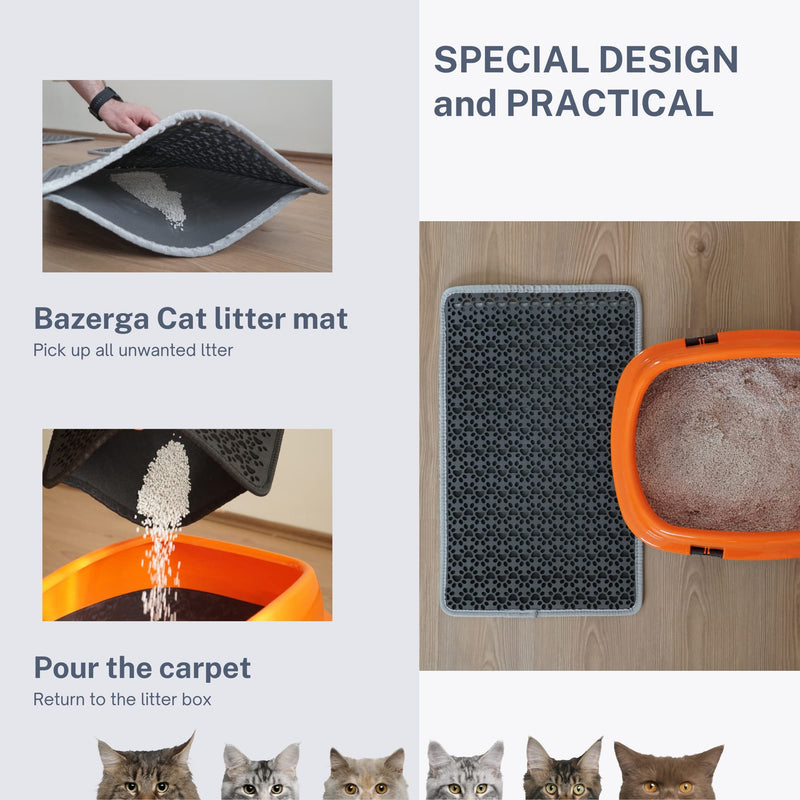 Bazerga cat litter box mat, cat litter, cat mat, litter box underlay, cat litter box mat, waterproof double layer design mat, %100 EVA made of cat litter boxes & accessories (38-61 cm, grey) 38x61 grey - PawsPlanet Australia