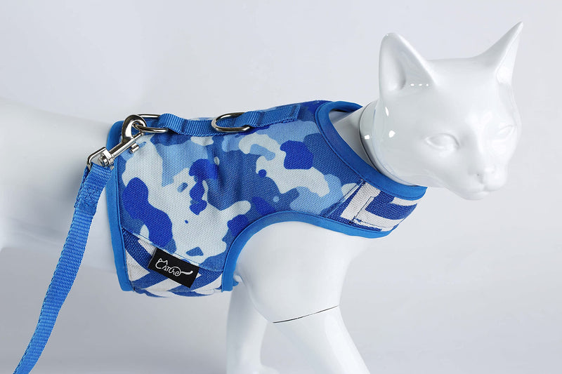 Yizhi Miaow Escape Proof Kitten Harness with Leash Small, Adjustable Kitten Walking Jackets, Padded Kitten Vest Blue Camo - PawsPlanet Australia