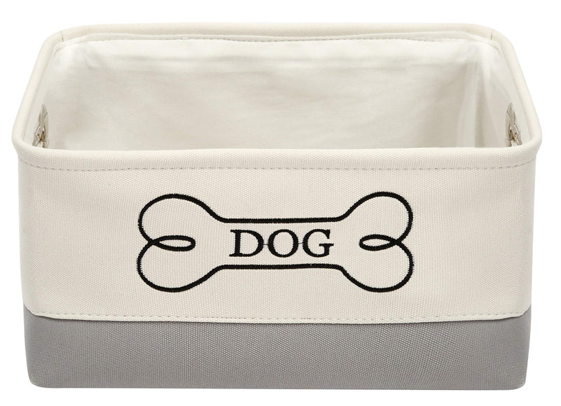 Geyecete Dog Toys Storage Bins Canvas Stitching pet Baskets,with Designed Metal Bone-shaped Handle,Organizer Storage Basket-White/Gray White/Gray - PawsPlanet Australia