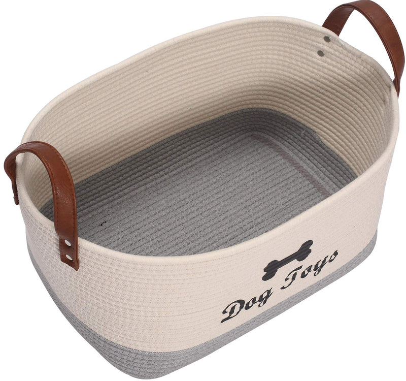 Brabtod Large cotton dog toy basket storage, 16.5"x10.6"x 7.5" puppy toy basket, puppy bins, laundry basket storage bin - Perfect for organizing pet toys, blankets, leashes, pee mats and diapers beige/gray - PawsPlanet Australia