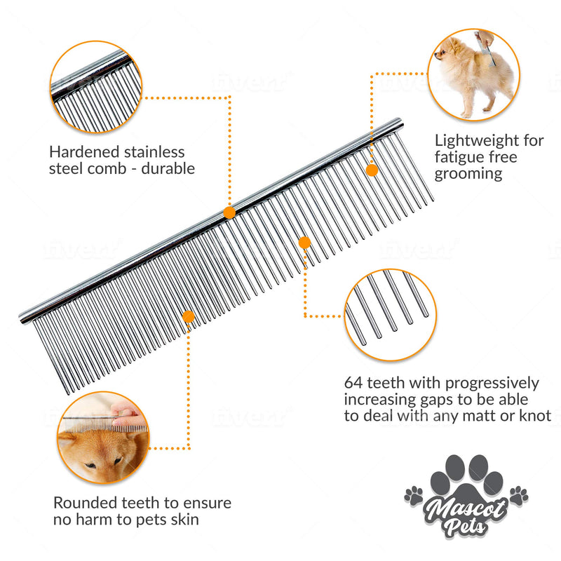 Hound & Yard Professional Stainless Steel Metal Dog Cockapoo Pet Cat Grooming 7.5" Comb Rake Brush Tool For Long Haired Dogs - PawsPlanet Australia