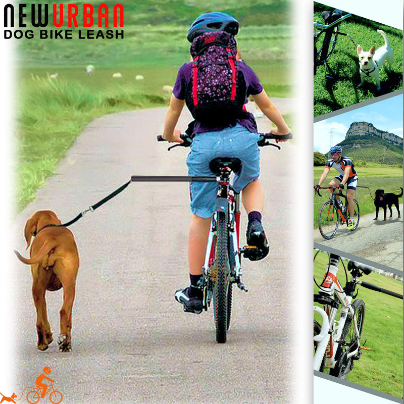 NEWURBAN Dog Bike Leash, Easy Installation Removal Hand Free Dog Bicycle Exerciser Leash for Exercising Training Jogging Cycling and Outdoor Safe with Pets Black and Black Handle - PawsPlanet Australia