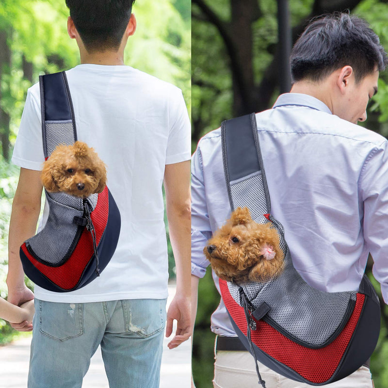 Pet Sling Carrier, Hands-free Small Pet Pouch Bag, Front Pocket Cat Dog Carrier Bag with Breathable Net, Shoulder Tote Bag for Small Animals, Dog, Cat, Puppy, Doggy, Outdoor Travel, Walking Carrying - PawsPlanet Australia