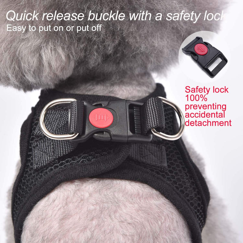 [Australia] - matilor 2 Packs Dog Harness Step-in Breathable Puppy Cat Dog Vest Harnesses for Small Medium Dogs harness+leash, XS Black+Black, 1+1 packs 