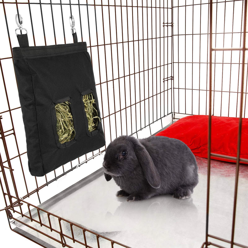 Rabbit Hay Feeder Bag Small Animal Feeding Bag Guinea Pig Hay Bag Hanging Feeder Sack for Small Animals Rabbit Guinea Pig Chinchilla Hamsters Hay Storage (Black) Black - PawsPlanet Australia