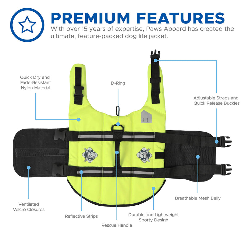 Paws Aboard Dog Life Jacket, Fashionable Dog Life Vest for Swimming and Boating - Neon Yellow - PawsPlanet Australia