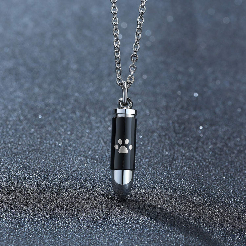 HUANIAN Stainless Steel The Bullet Urn Necklace for The Dog paw Keepsake Memorial Cremation Jewelry Black - PawsPlanet Australia