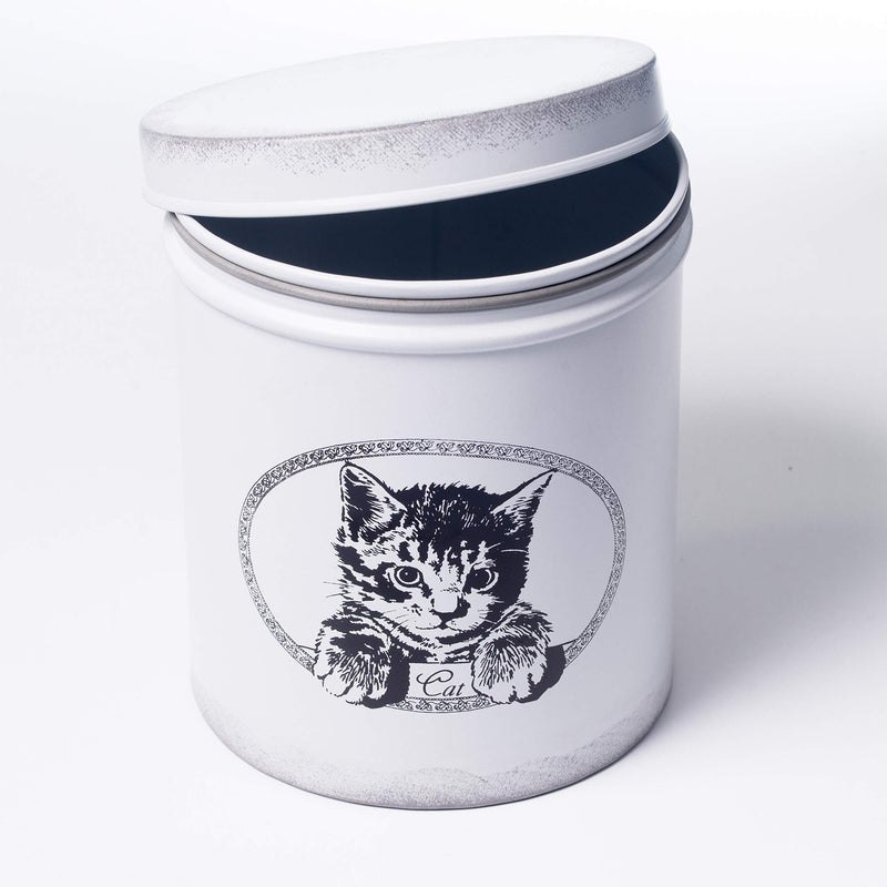 [Australia] - The PetSteel | Antique White Treat Jar | | Sturdy Cat Treat Jar with Cute Cat Design | Tight Fitting Lids | Pet Food Container | Fit's Up to 2lbs of Treats 