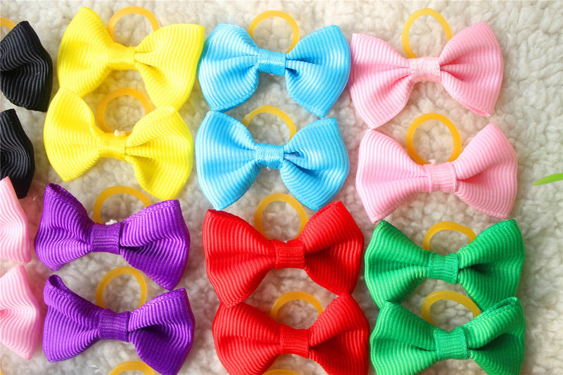 Yagopet 20pcs New Dog Hair Bows Topknot Solid Small Bowknot with Rubber Bands Pet Grooming Products Mix Pure Colors Pet Hair Bows Dog Hair Accessories (Solid Color) - PawsPlanet Australia