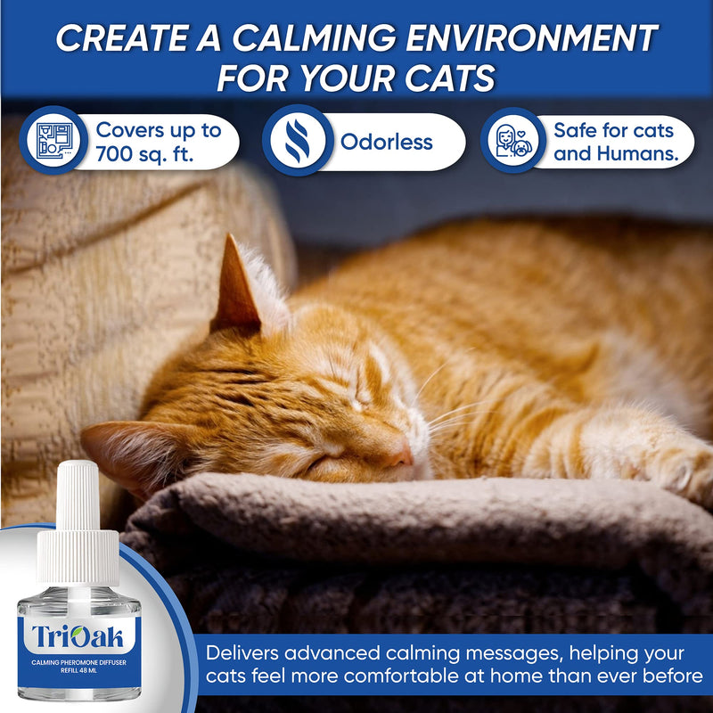 TriOak 4 Pack Cat Calming Pheromone Diffuser Refills, Enhanced Cat Calming Pheromones 4-Month Supply, Cat Anxiety Relief Pheromones, 48ml x4 Universal Refillss (Fits All Common Diffuser Heads) - PawsPlanet Australia