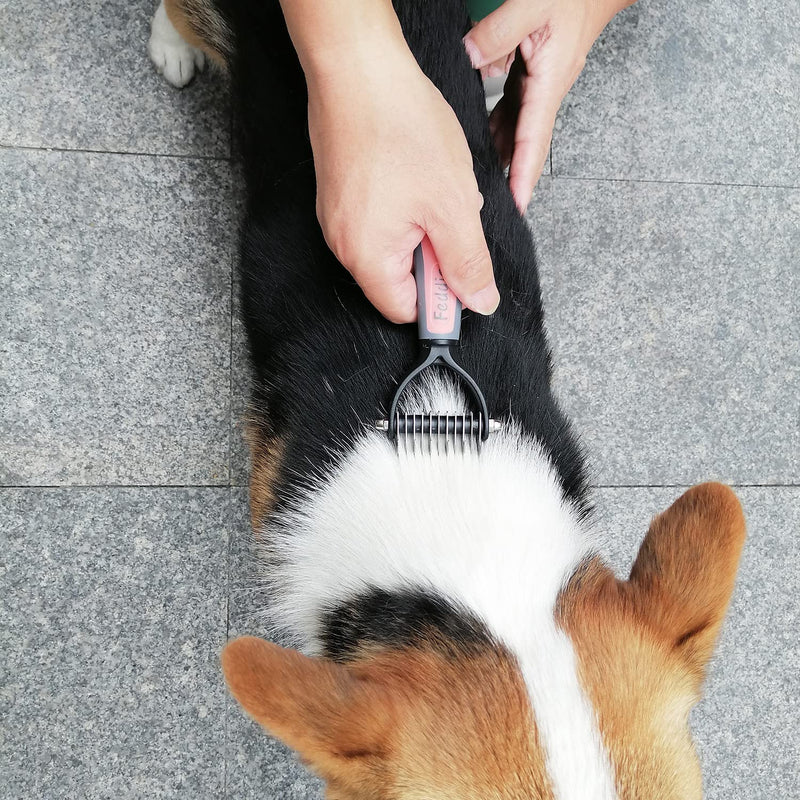 De-matting knife in pet & dog comb stainless steel, pet care set, double-sided undercoat brush for small to large pets, easy to remove undercoat and loosen tangles (S, orange) S - PawsPlanet Australia