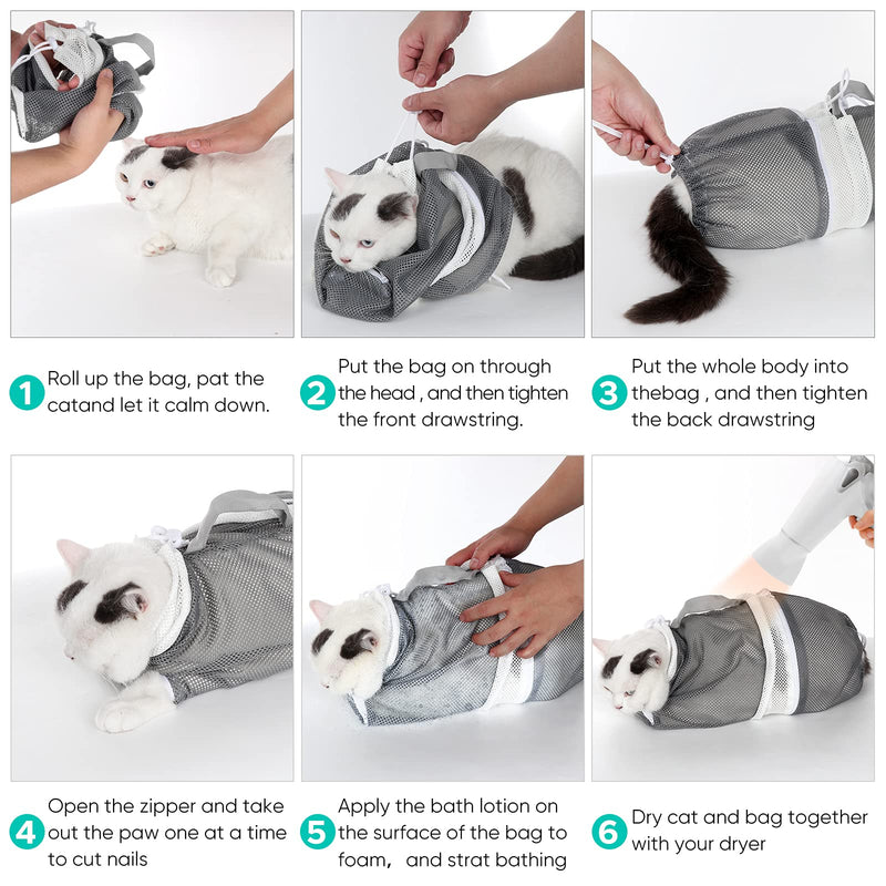 TenHoo Cat Bathing Bag with Calming Muzzle and Anti-Scratch Cat Shoes Silicone Boots, Puppy Dog Adjustable Multifunctional Anti-Bite Shower net Bag for Nail Trimming Bathing Home Pet - PawsPlanet Australia