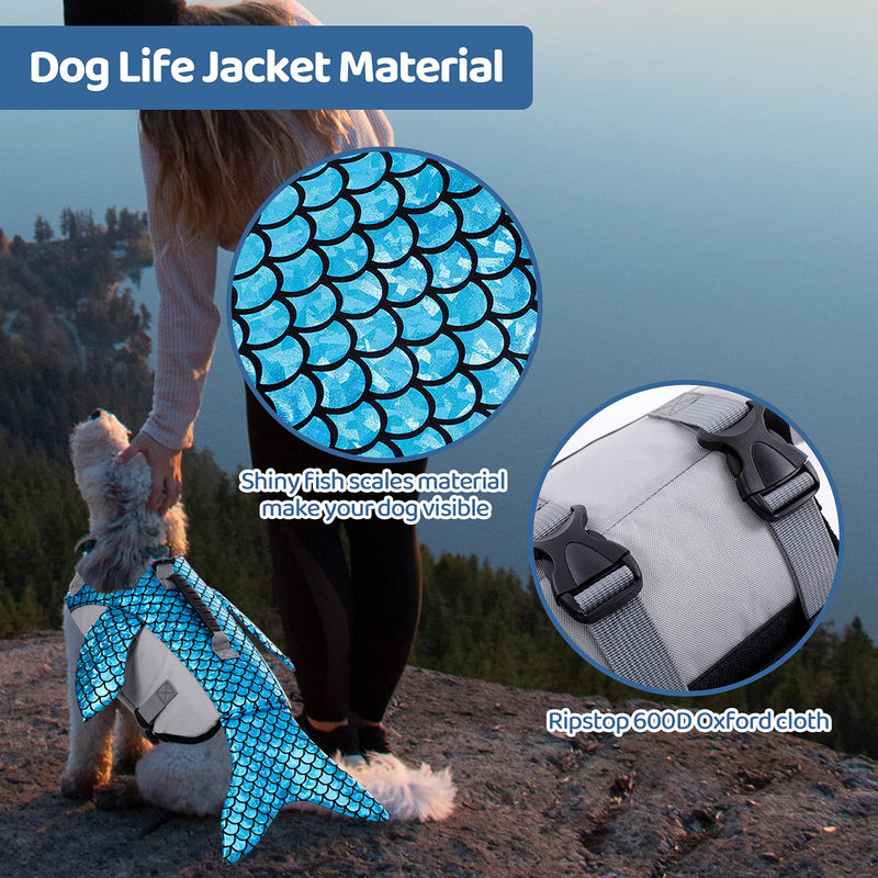 ASENKU Dog Life Jacket, Ripstop Dog Safety Vest, Adjustable Dog Lifesaver Pet Life Preserver with High Buoyancy and Durable Rescue Hand for Small Medium Large Dogs X-Small Blue - PawsPlanet Australia