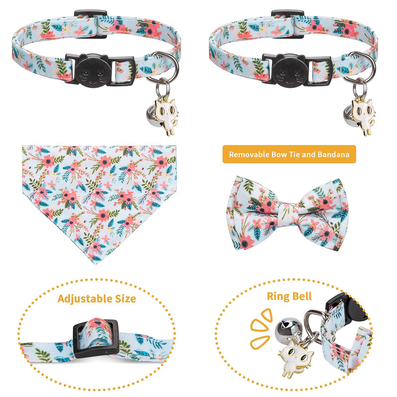 Cat Collars, Cat Collar Bandana, Cat Collars for Girl Cats, Breakaway Cat Collar, Kitten Collar, Cat Collar with Bow Tie, Kitten Collar with Bell, Personalized Flower Cat Collar for Male Female Cats Blue - PawsPlanet Australia