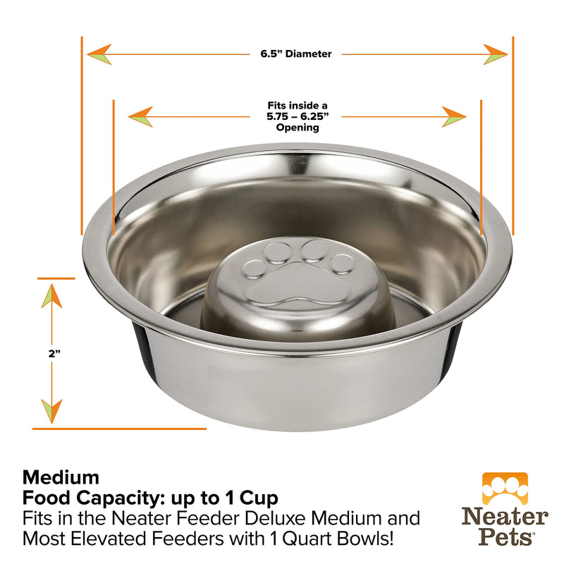 NEATER PET BRANDS Slow Feed Bowl Stainless Steel - Standard Bowls Fit Elevated Feeders 1 Cup - Fits 5.75 - 6.25 Inch Opening - PawsPlanet Australia