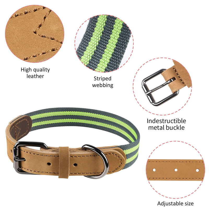 G.C Leather Dog Collar Large Medium Small Dogs Puppy Reflective Soft Padded Adjustable Lightweight Traning Outdoor Adventure Comfortable Pet Collar Accessories 50-60 cm 60CM Green - PawsPlanet Australia