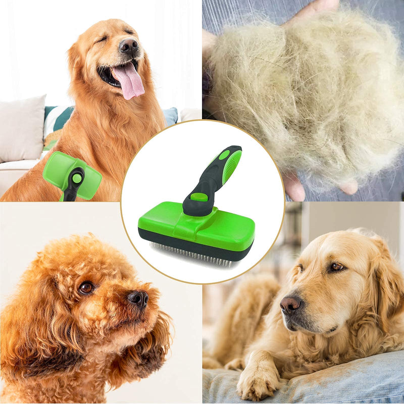 Self Cleaning Dog Brush, Slicker Brush Pet Grooming Brush for Dog & Cat with Short to Long Hair, Premium Deshedding Tool, Effectively Reduces Shedding by up to 98% Green - PawsPlanet Australia